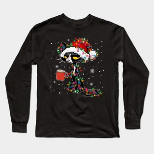 Black Cat christmas light funny Long Sleeve T-Shirt